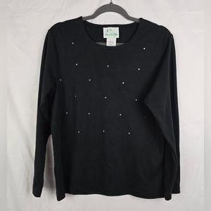 The Quacker Factory Studded Cotton Black Knit Minimalist Boxy Top sz M